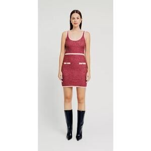 Aqua Red Pink Bouclé Knit Tweed Mini Dress Sleeveless Size M